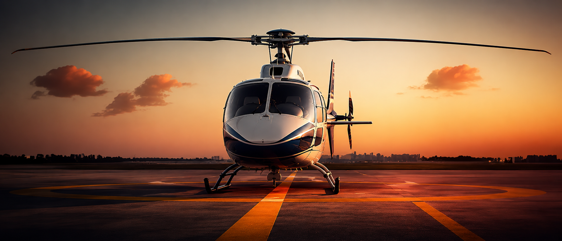 AS350 B2 helicopter at dusk